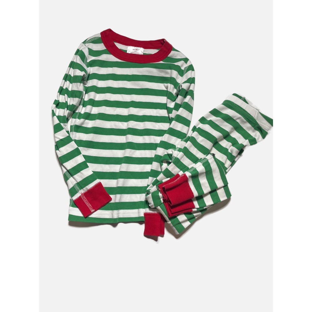 Hanna Andersson Pajamas Kids 5 Green White Striped Organic Cotton Holiday PJ Set